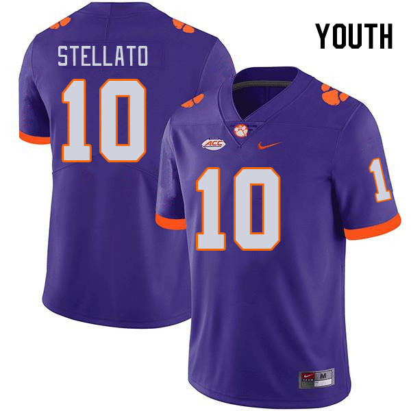 Youth Clemson Tigers Troy Stellato #10 College Purple NCAA Authentic Football Stitched Jersey 23WK30UA